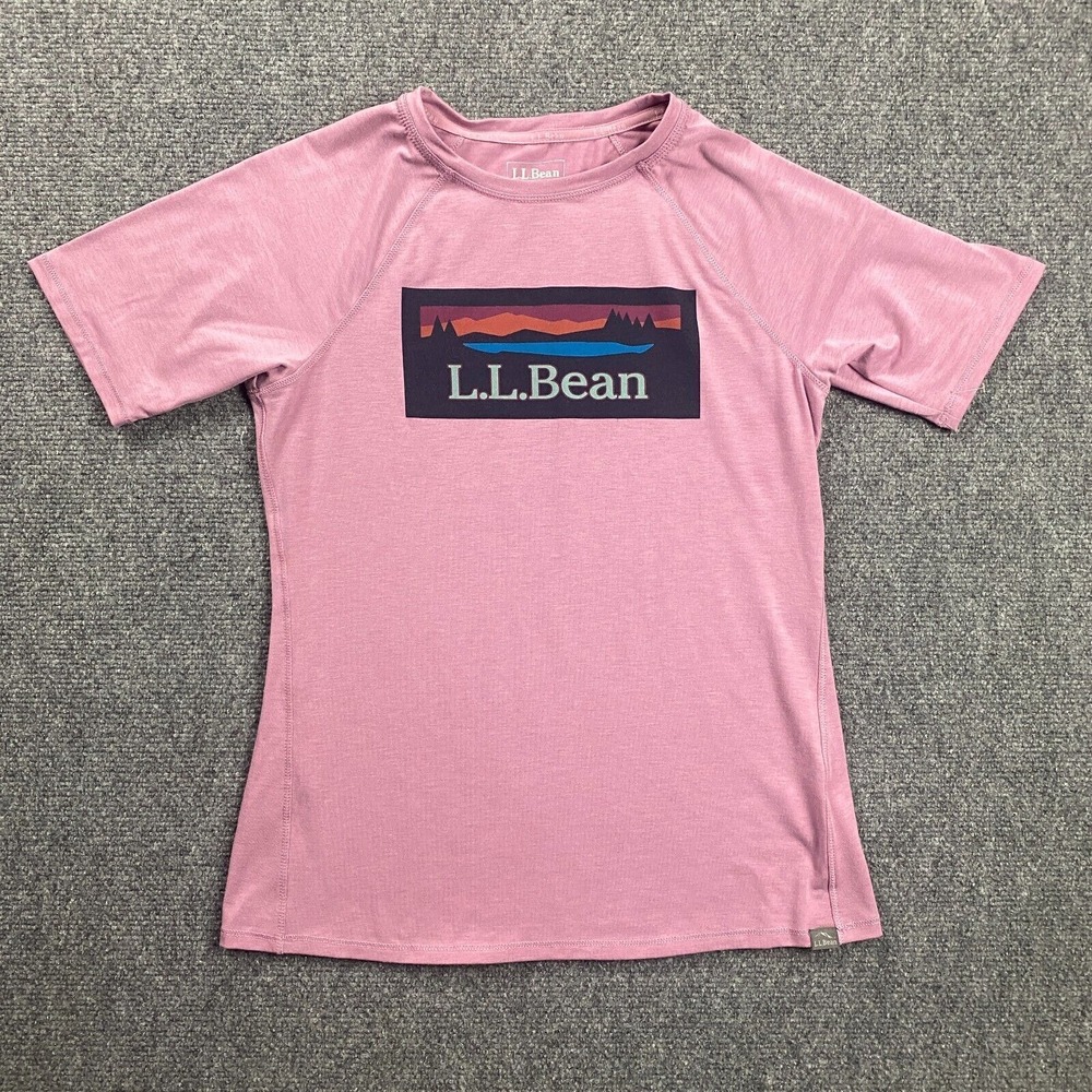 LL Bean Shirt Womens Extra Small Pink Logo Graphic Casual Regular Polyester‎